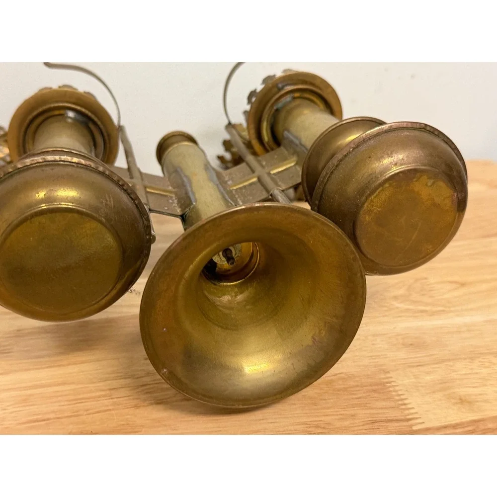 Antique Brass Railroad Car Double Oil Lamp Fixture Railcar Wall Mount Vintage